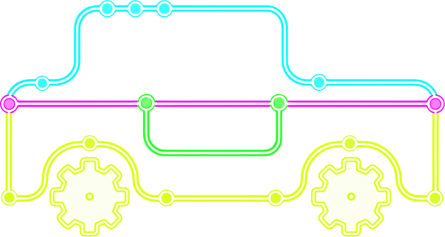 Git on the Go — a pickup truck drawn from Git branch lines and gear wheels